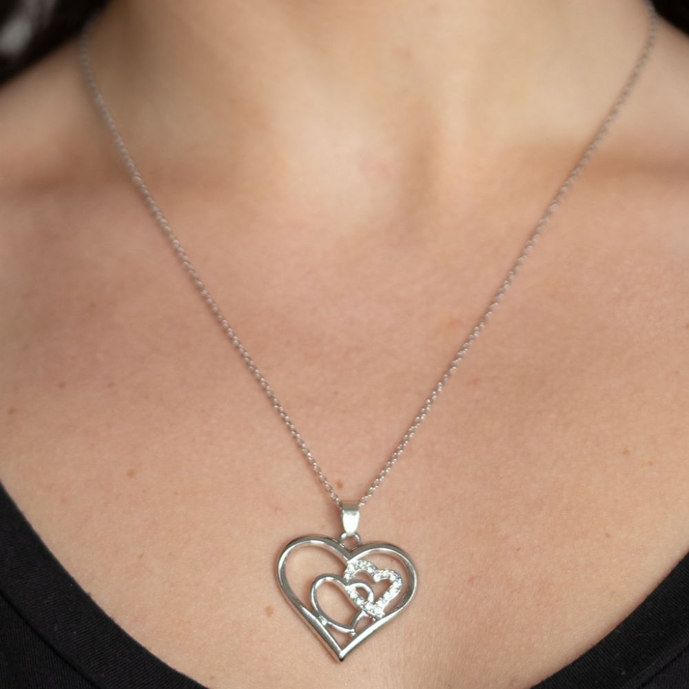"Cupid Charm" -White Rhinestone Heart Necklace Set